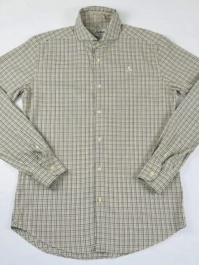 Scalpers Button Down Shirt Size 39 M Cream Brown Check Skull Embroidery Portugal